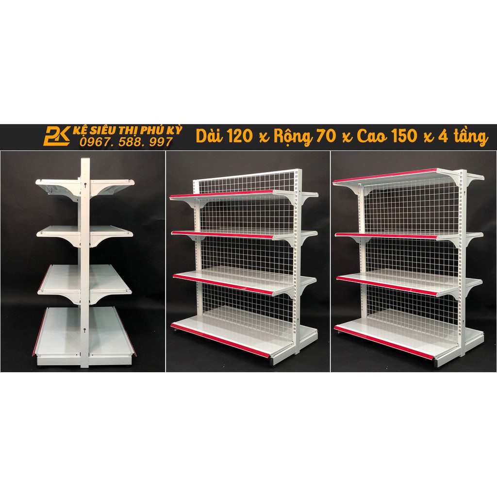 Kệ Siêu Thị Đôi  Dài 120 Rộng 70 Cao 150 x 4 Tầng