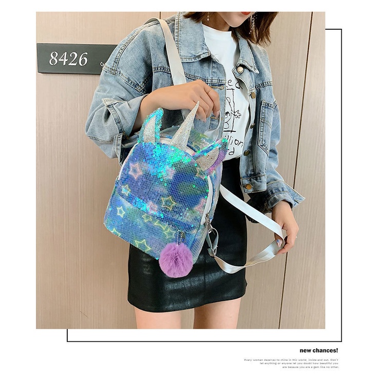 Ba lô JASMIN NOIR bằng da PU đính kim tuyến hình vuông cỡ nhỏ cho nữ