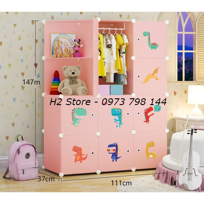 TỦ NHỰA LẮP GHÉP 12 Ô (GỒM 2 KỆ GÓC) HỒNG CỬA KHỦNG LONG ĐỂ ĐỒ ĐA NĂNG THÔNG MINH sâu 47cm