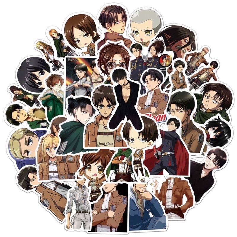 Set 50 miếng dán sticker chống thấm nước Attack On Titan dùng trang trí sổ tay, điện thoại, laptop, vali, ván trượt...