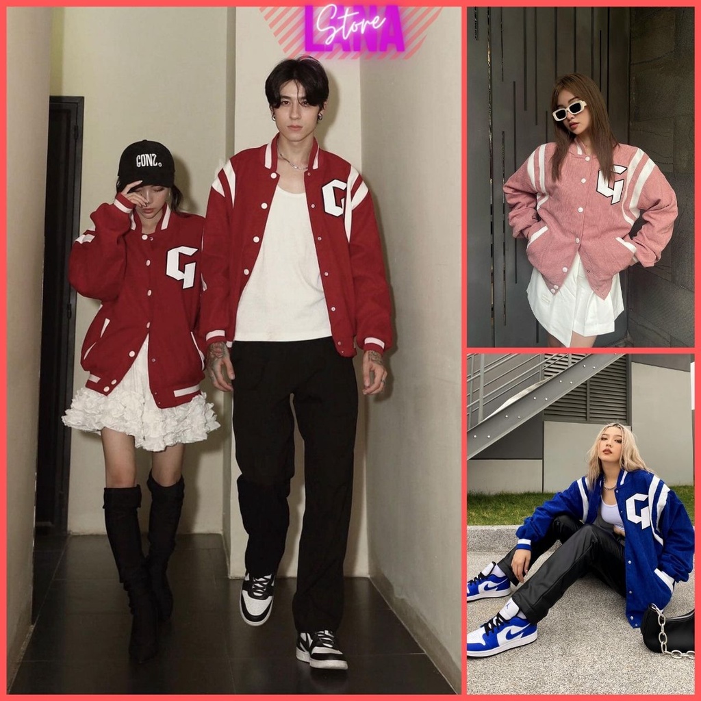 Áo Khoác Bomber Nhung G Phối Tay Unisex Nam Nữ Logo Thêu