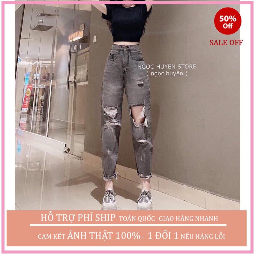 QUẦN BÒ , QUẦN JEANS NỮ DÁNG BAGGY MÀU KHÓI RÁCH GỐI SIÊU HOT HIT THỜI TRANG HÀN QUỐC.