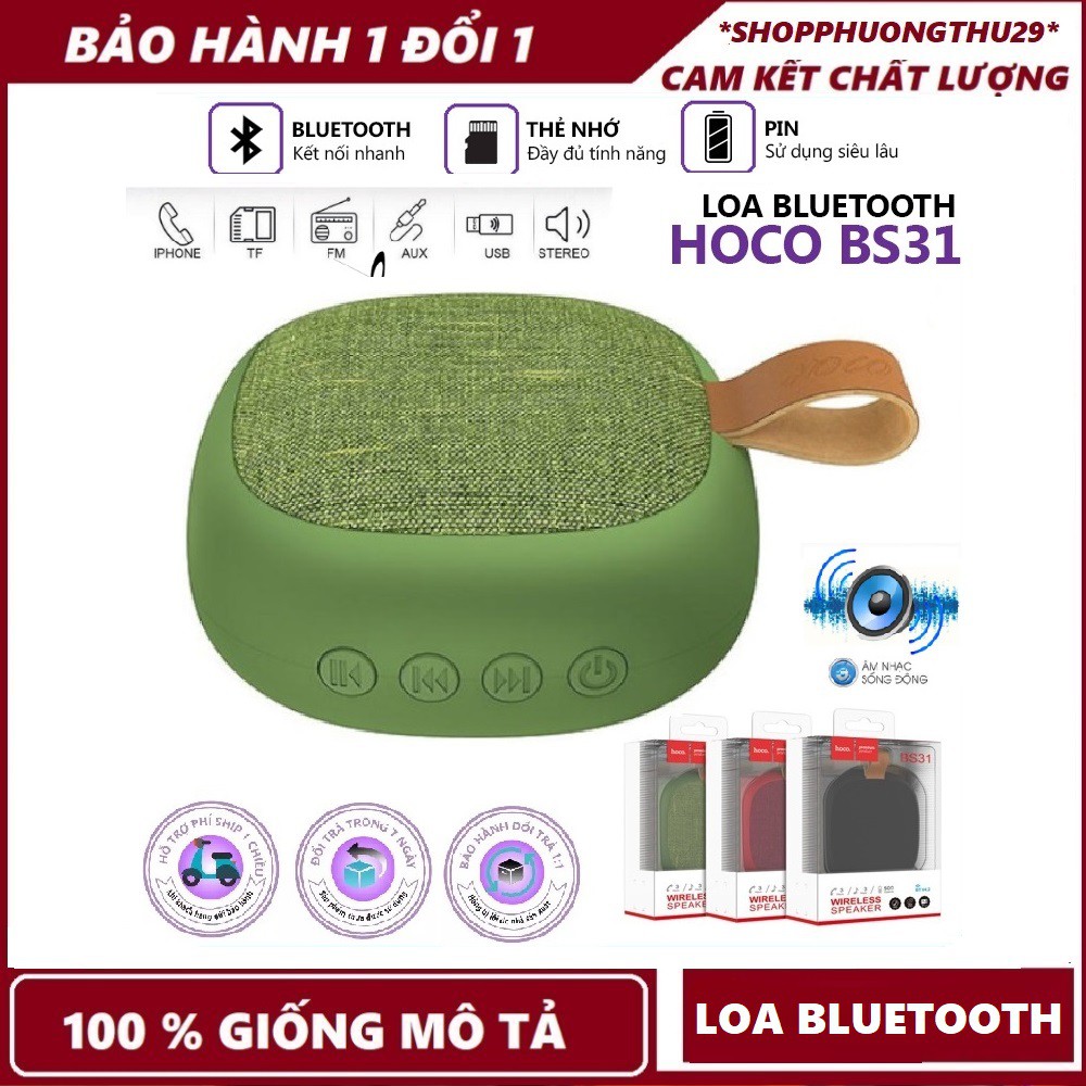 [Mã ELFLASH5 giảm 20K đơn 50K] CHÍNH HÃNG-Loa Bluetooth không dây hoco BS31 V4.2 600mAh-Bảo hành 12 tháng