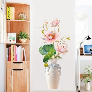 decal dán tường bình hoa sen