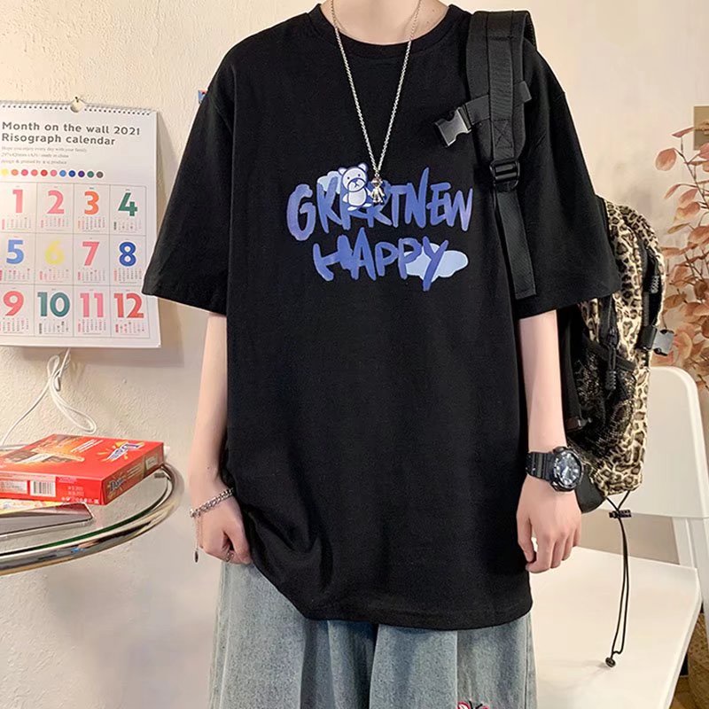 Áo Thun Tay Ngắn Dáng Rộng In Chữ Phong Cách Hip Hop Nhật Bản Thời Trang Cho Nam Cỡ Lớn M-8XL