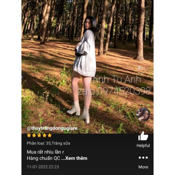 Bốt Nữ Cao Cổ Ngắn Thời Trang Quảng Châu Khoá Kéo Sau Đế Vuông 6cm Loại 1 Có Ảnh Thật Có Thể Mang Quanh Năm