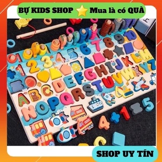 Bộ đồ chơi gỗ thông minh 6in1 luyện trí nhớ, kích thích tư duy, sáng tạo cho bé, câu cá giải trí, bảng chữ cái, 40*22cm