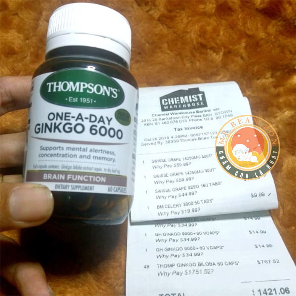 viên uống Bổ Não Thompson's One A Day Ginkgo 6000mg Hàm Lượng Cao Cho Người Lớn 60 viên của úc
