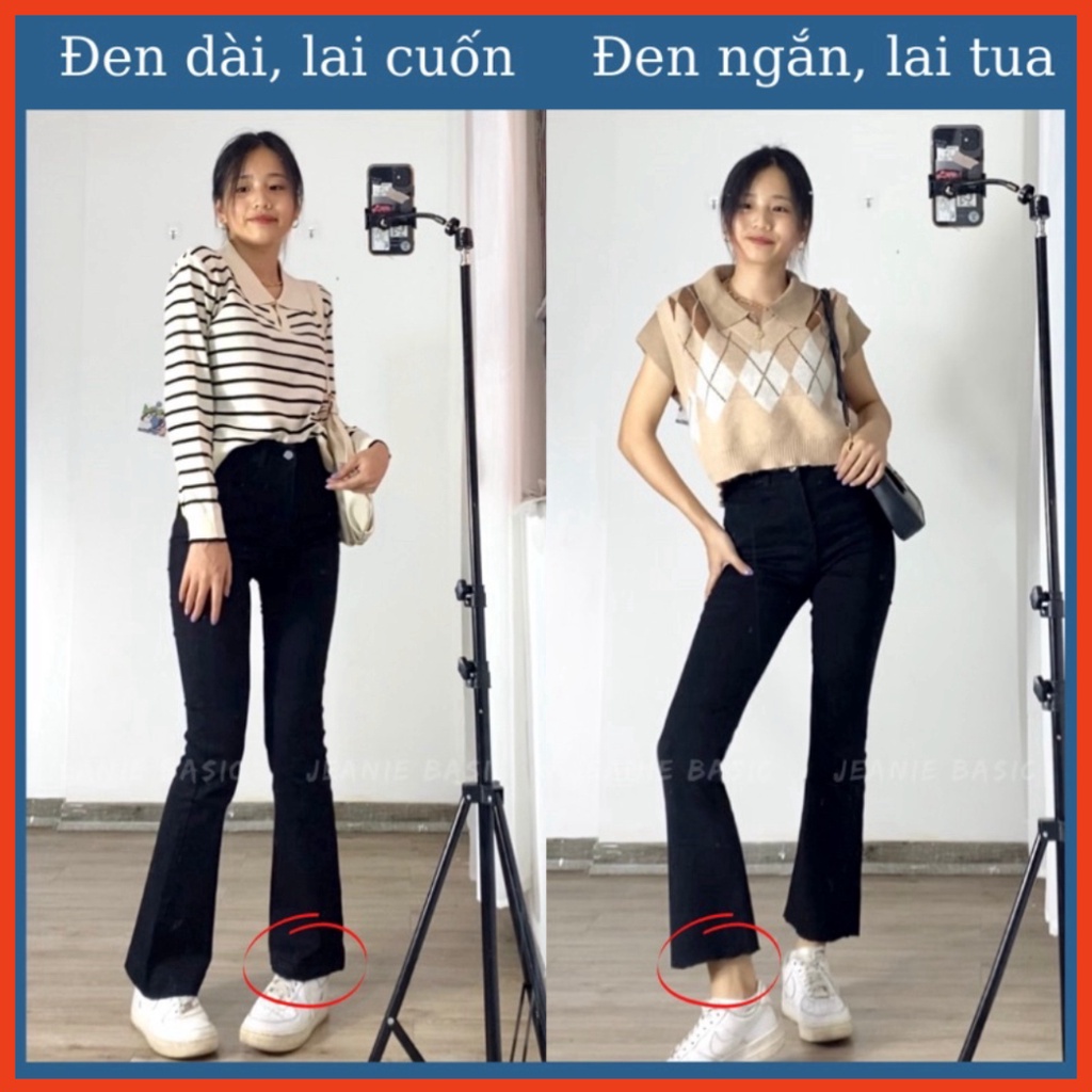 Quần jean ống loe JEANIE, quần bò ống loe lưng cao co giãn 4 chiều hàng VNXK cao cấp