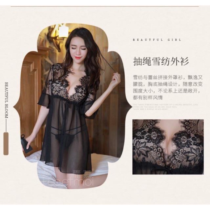 Q11.HCM -[Sx258] Áo choàng voan lụa phối ren sexy - tặng kèm 1 bộ chip lọt khe- KELLY WANG