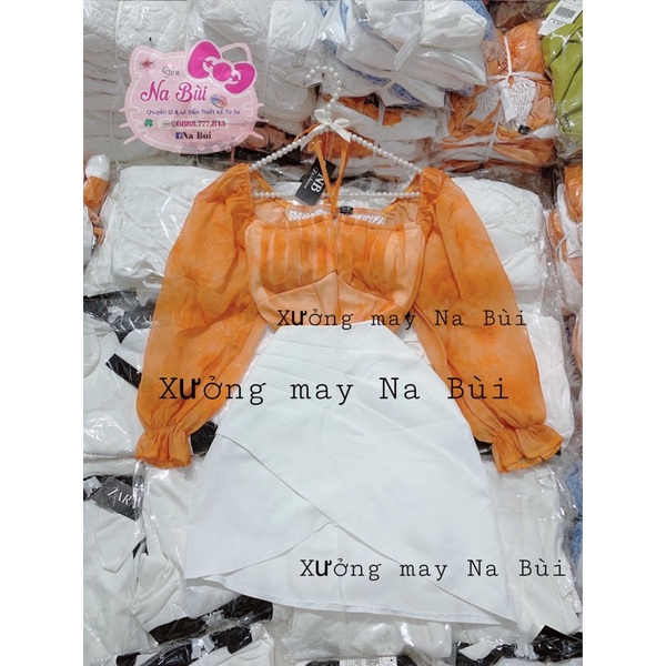( mẫu mới) set áo voan tơ, chân váy kaki mango siêu hot