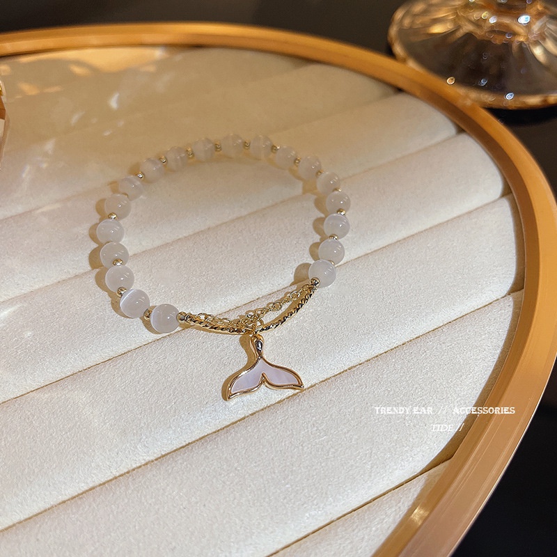 Vòng tay phong thủy khảm đá opal và zircon phong cách thanh lịch cho nữ