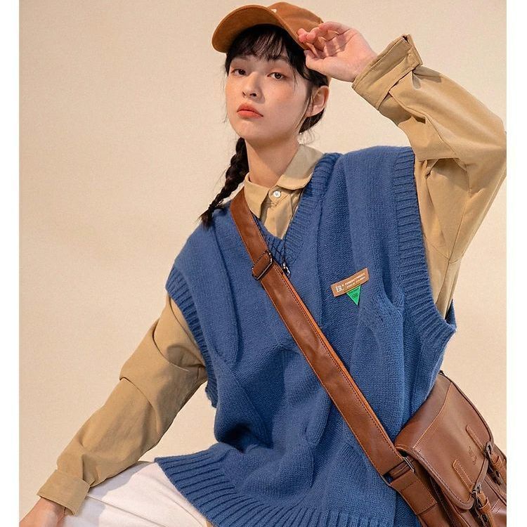 Áo sweater dệt kim không tay dáng rộng thời trang Hàn Quốc cho nữ