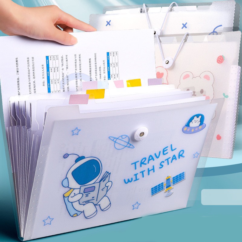 Túi đựng file tài liệu bài kiểm tra khổ A4, Bìa hồ sơ đựng đề cương A4 nút khóa gài 12 ngăn tiện lợi