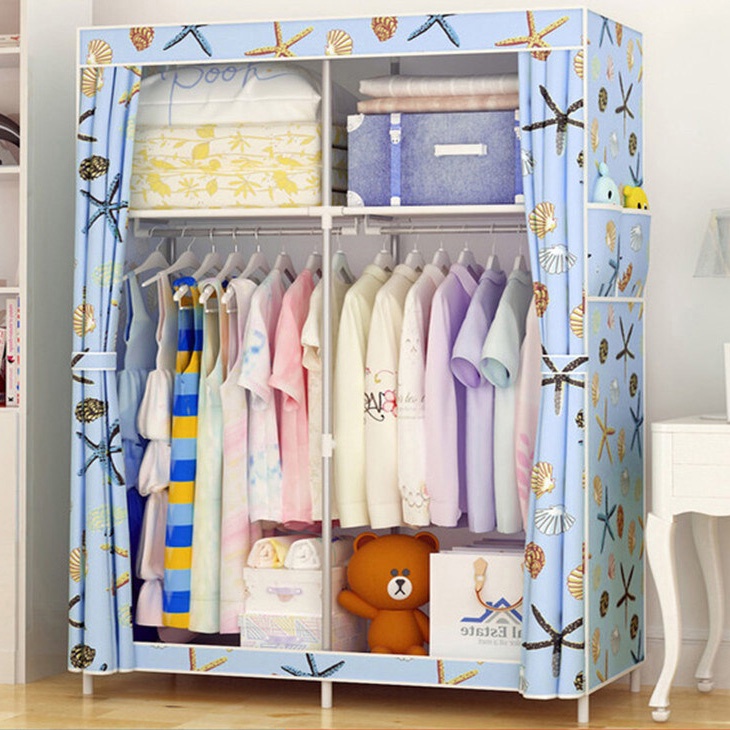 Nafenai Tủ quần áo bằng vải chống bụi lắp ráp khung thép gia cố đơn giản