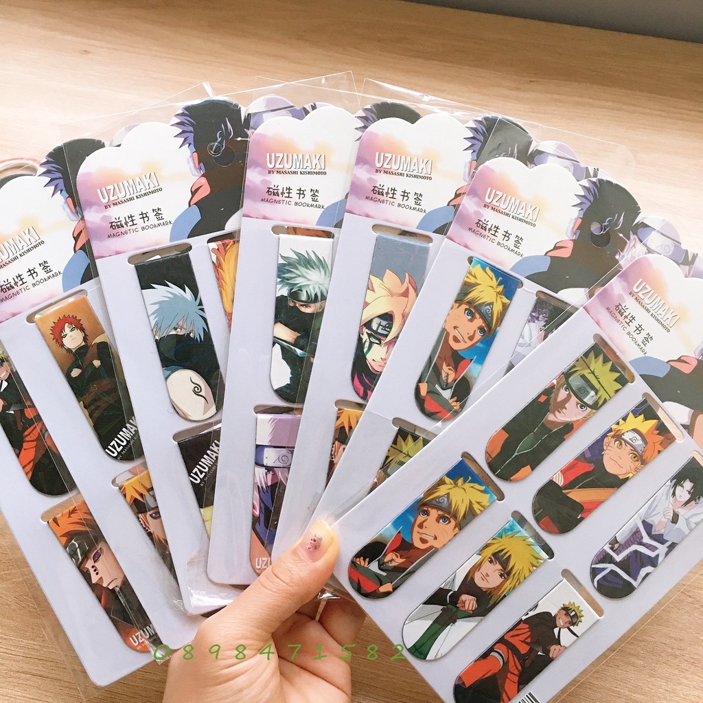 Z0645 (nhiều Mẫu) Set 6 Tấm Bookmark Nam Châm Naruto Ánh Kim Lấp Lánh Bukao