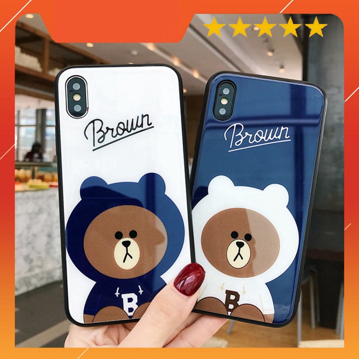 Ốp iphone - Ốp lưng kính gấu Brown 5/5s/6/6s/6plus/6s plus/7/8/7plus/8plus/x/xs/xs max/11/11pro max - Awifi Case A4-7