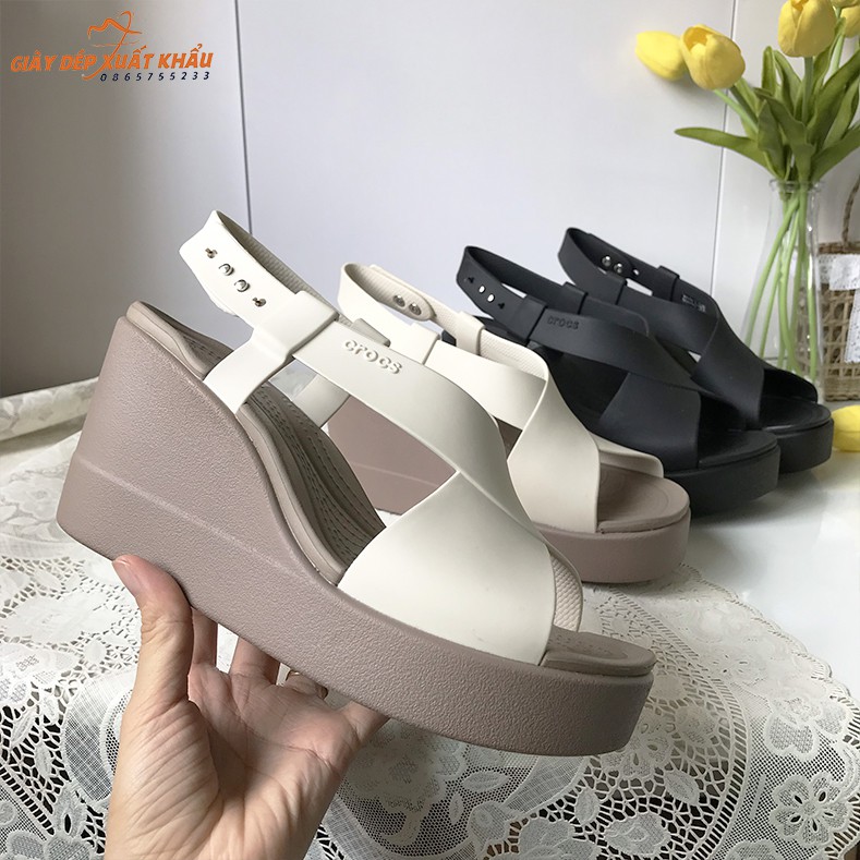 Sandal Cross Nữ Brooklyn High Wedge Cao 9 cm Màu Trắng Hàng Chuẩn Full Hộp