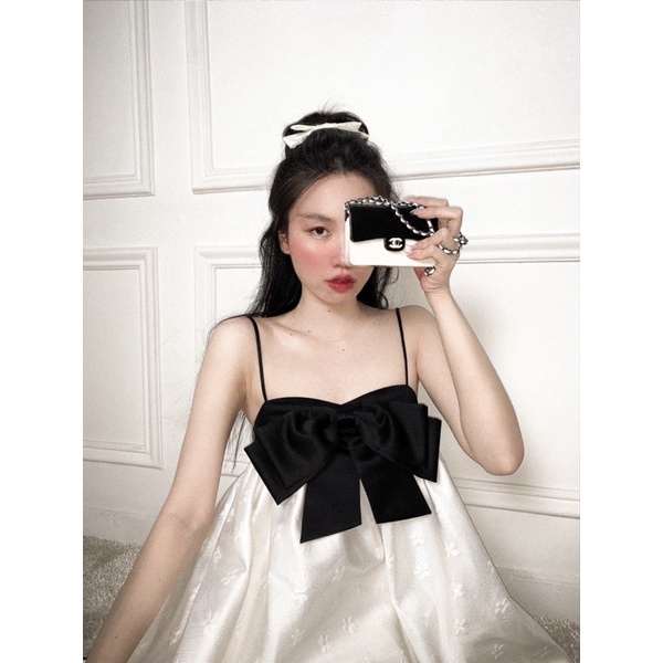 Set bộ nữ áo hai dây nơ baby doll kèm quần vải taffeta gấm CHERLIN BABY - CHLORIS