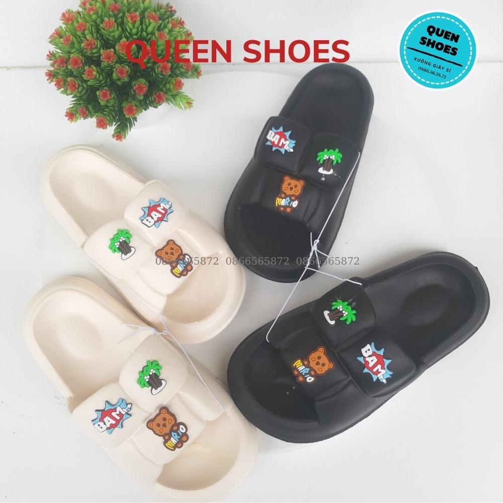 Dép bánh mì quai ngang nữ đế cao su đúc 3p gắn sticker hoạt hình siêu đáng yêu