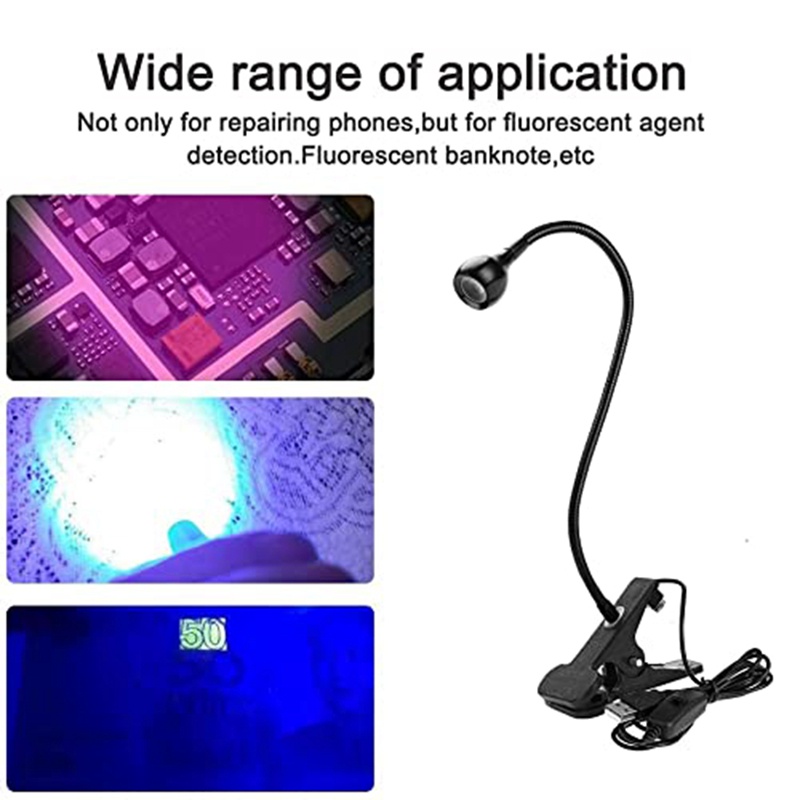 Đèn chiếu sáng điện thoại USB Led UV Keo dán , Đèn Led UV cho móng Gel . Kẹp có thể di chuyển Đèn bàn linh hoạt để sửa chữa di động