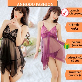 Váy Ngủ Sexy Gợi Cảm, Đầm Ngủ Xuyên Thấu Thun Lạnh Cao Cấp 2 Dây Kèm Quần Chip VN07