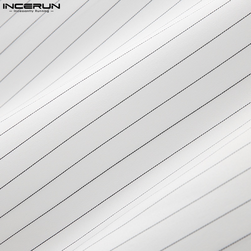 Áo sơ mi baggy INCERUN tay dài cổ thuyền kẻ sọc dáng rộng thời trang cho nam giới