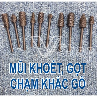 Mũi khoét gỗ mini, chuyên tạo hình, làm lũa, bonsai, chạm khắc. đuôi 3mm. Bộ 10 cái