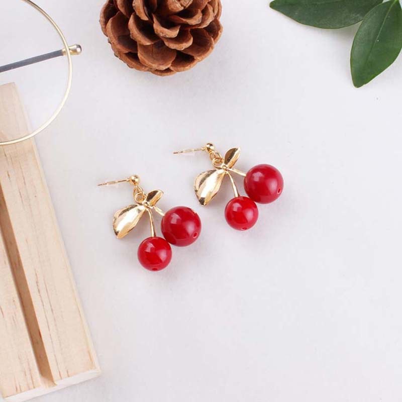 Hoa Tai Hình Trái Cherry Phong Cách Hàn Quốc Cho Nữ
