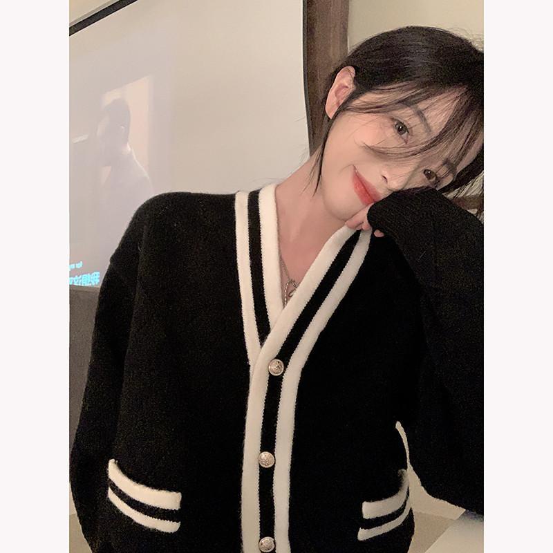 Áo Khoác cardigan Len Dệt Kim Màu Sắc Tương Phản Thời Trang Xuân Thu 2022 Cho Nữ