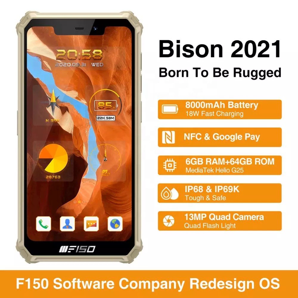 Điện thoại Oukitel F150  B2021(chống nước,chống va đập,Ram 6Gb,Rom 64Gb,pin 8.000mAh)