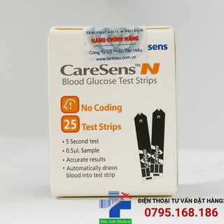 Que thử đường huyết Caresen N lọ 25 que( hàng chính hãng)