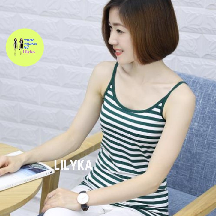 Áo hai dây nữ bigsize sọc ngang dáng ôm màu kẻ đen vải thun gân đẹp lilyka AD05