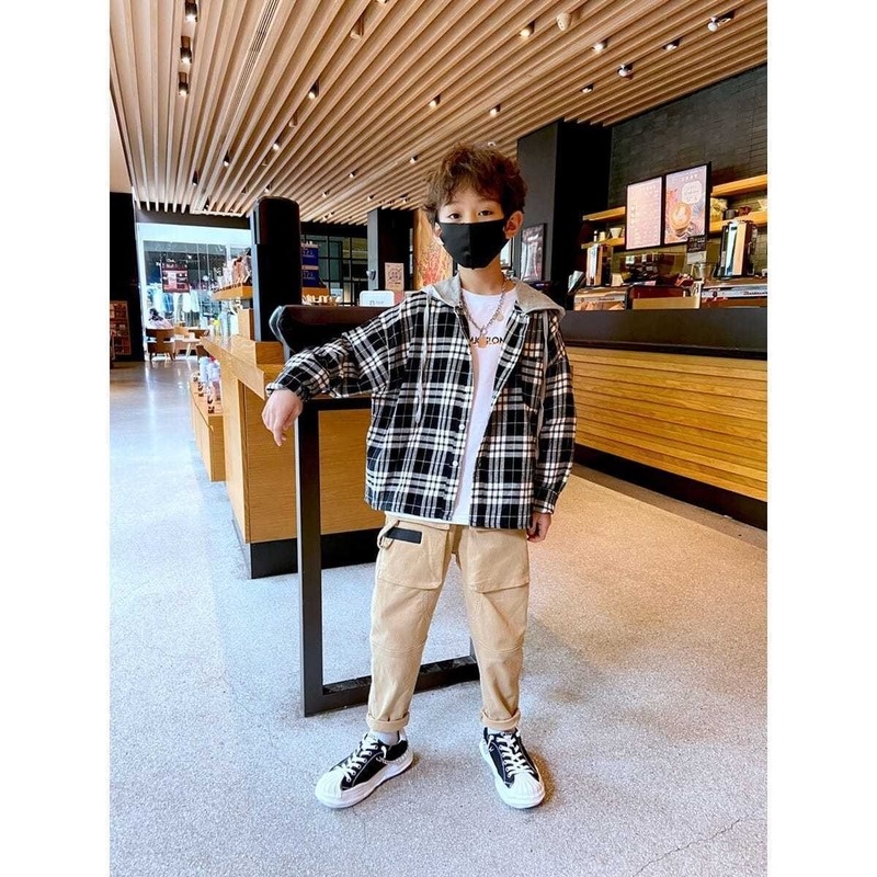 Áo khoác cotton dài tay có mũ trùm thời trang xuân thu cho bé trai