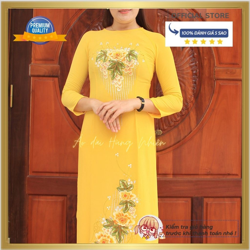 Áo dài nữ Trung niên - Chất liệu Tằm thêu phủ Kim tuyến - May sẵn, thiết kế đẹp - Sang trọng