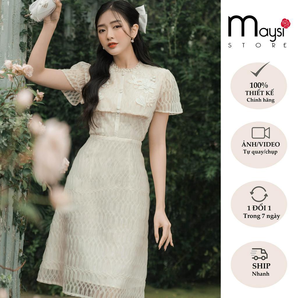 Váy ren thiết kế 2 lớp đính họa tiết thủ công cao cấp Maysi