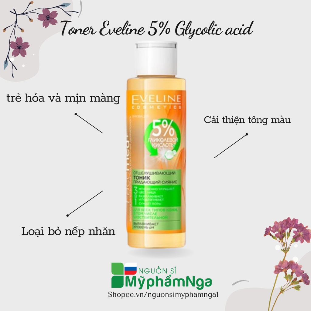 Toner Eveline 5% Glycolic acid (vàng) sáng da, se khít chân lông, giảm nhăn