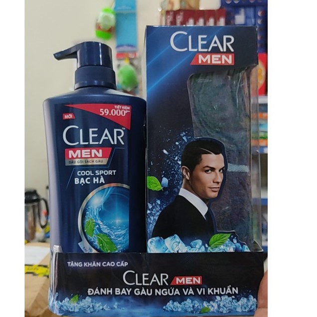 Dầu gội Clear Men Bạc Hà 650g(tặng khăn )