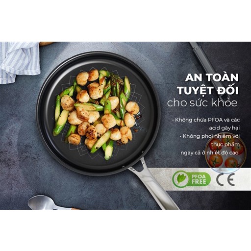 Chảo inox cao cấp liền đáy 3 lớp  ULTRA TITANIUM SUNHOUSE STIM, size 18 22 26cm