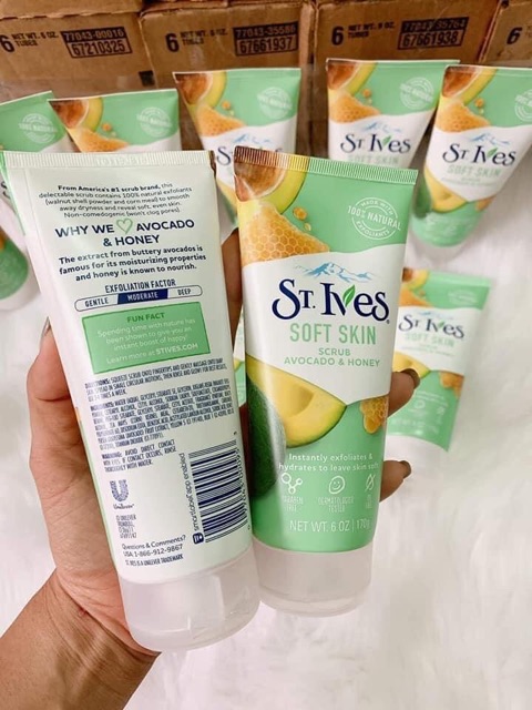 Sữa rửa mặt tẩy tế bào chết St.lves Trà xanh/ Chanh đào/ Mơ