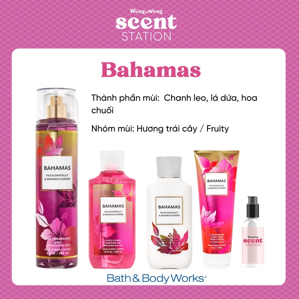 Bộ Sản Phẩm Chăm Sóc Cơ Thể Toàn Diện BBW mùi Bahamas Passionfruit &amp; Banana Flower