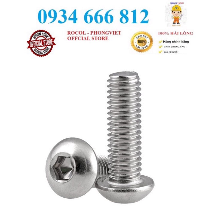 Set 10 cái M8 bulong lục giác chìm đầu cầu inox304 M8,M8x12, M8X16, M8X20.....