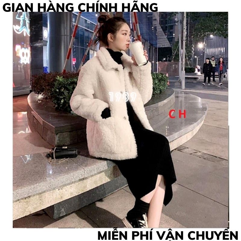 Áo khoác lông cừu kèm váy dáng suông  Set 2 món giá siêu rẻ kèm video ảnh thật ,Ao khoác lông nữ , váy len body TT1989