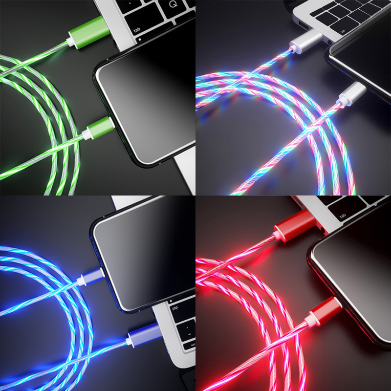 Cáp sạc nhanh có đèn LED phát sáng cho Iphone IOS Android Micro Type C