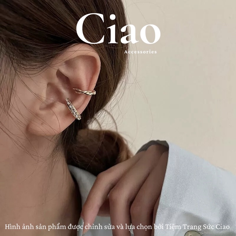 [NEW ITEMS] Set 3 khuyên vành tai/ kẹp vành tai mạ bạc không xỏ lỗ thiết kế trendy đính đá mã 21 Ciao accessories