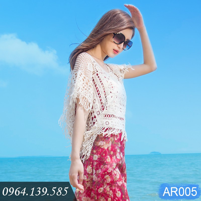 Áo ren nữ đi biển đẹp, áo lưới cánh dơi tua rua thời trang, mặc ngoài bikini, maxi, croptop... chất ren đẹp | AR005