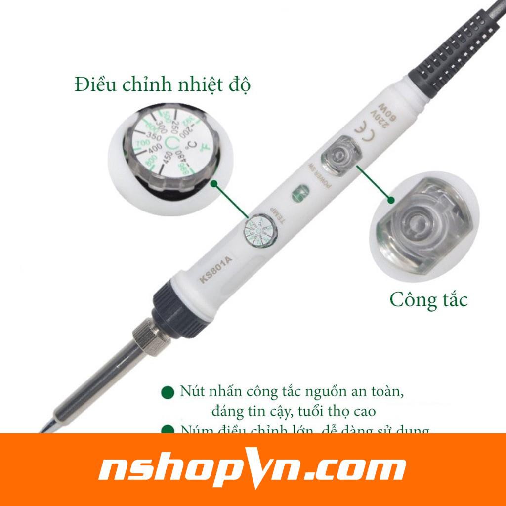 Mỏ hàn điều chỉnh nhiệt độ NO.901 KS801A 60W sử dụng chuẩn mũi hàn 936 900M