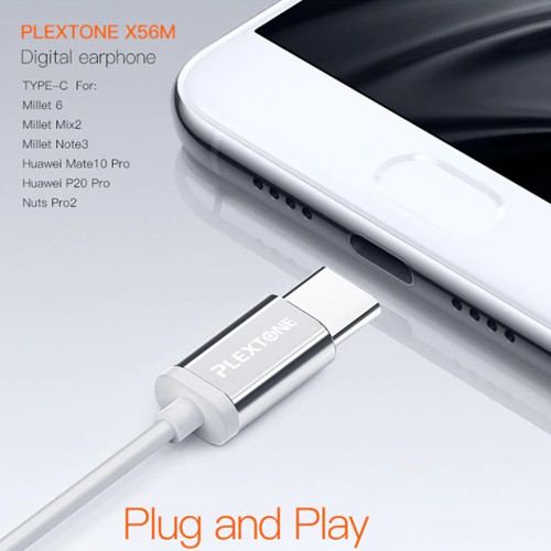 Tai nghe plextone X56M chân cắm typeC ,có mic đàm thoại,tương thích xiaomi mi6,note3,mi mix2, huawei