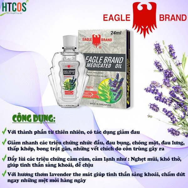 DẦU GIÓ CON Ó TRẮNG EAGLE BRAND MEDICATED OIL AROMATIC LAVENDER EUCALYPTUS 24ML CHÍNH HÃNG - 6467