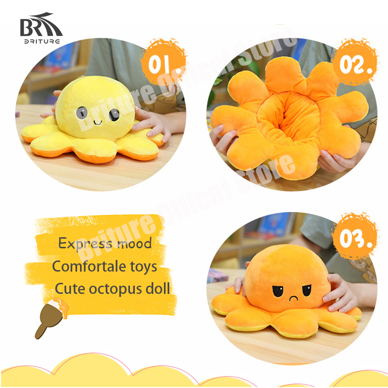 New face LED flip Octopus Stuffed Toy  Reversible Octopus two color Gấu Bông Bạch Tuộc Cảm Xúc 2 Mặt